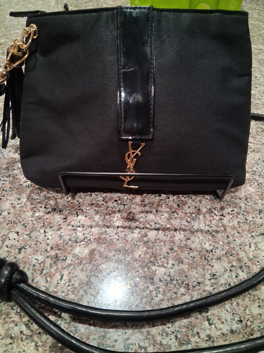 Yves Saint Laurent GWP Black Faux  Leather-Strap Crossbody Bag. Adjustable strap